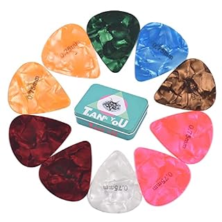 Btuty Lot de 60 médiators colorés en celluloïd avec étui de rangement pour basse électrique acoustique classique 0,5/0… - Les Beatles, Paul McCartney, John Lennon, RIngo Starr, George Harrison