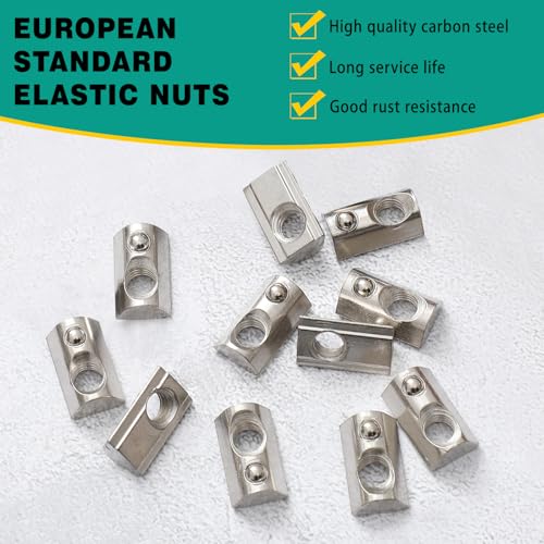 Yaocom 100 peças M8 rolo meio redondo em mola T porcas prata M8 rosca T mola aço carbono padrão euro