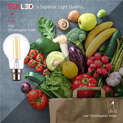 TEKLED® A60 Filament Vintage LED Bulbs | B22 Bayonet Cap | Energy Saving 6.5W Light Bulb 60W Equivalent | DIMMABLE Clear 2700K 806LM | 2-Pack | Warm White - Image 6