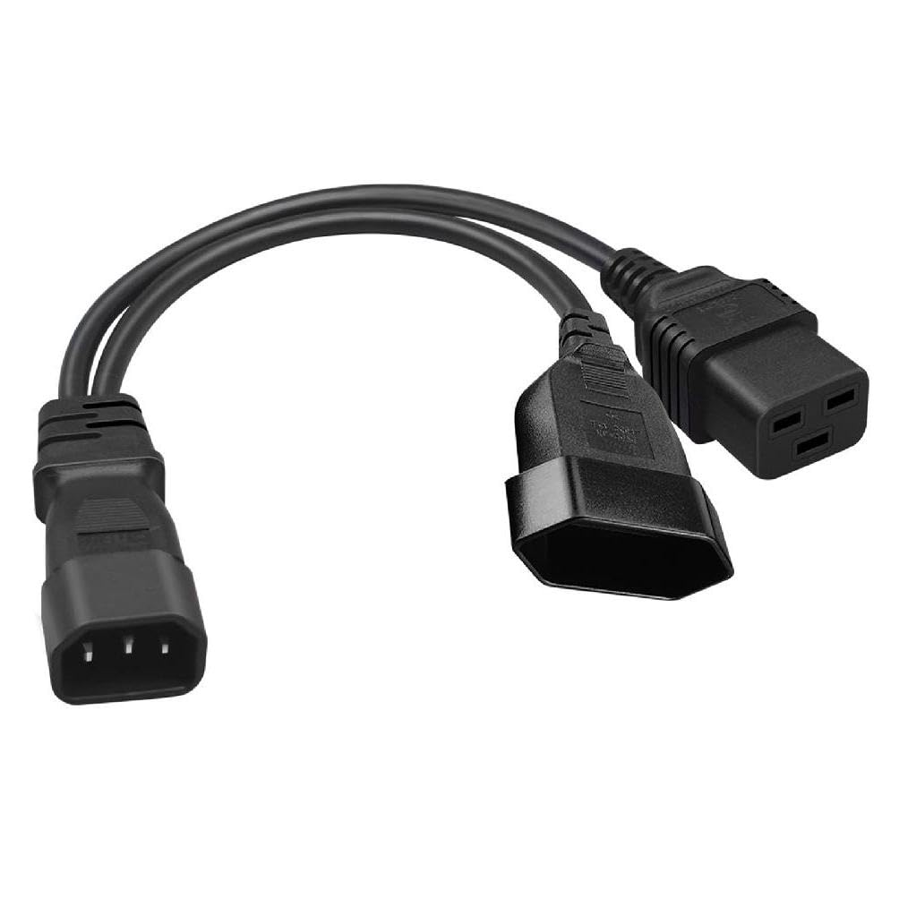beertoy IEC320 C14 to IEC320 C19+EU4.0mm AC-Power Adapter Cable 3 Terminals Male to Female Power Connector Cord Wire C14 to C19+EU 4.0mm Y Splitter Power Wire Line