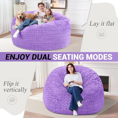 Image of 5FT Bean Bag Chair,Giant Bean Bag Chairs for Adults,Big Bean Bags with Memory Foam Filled, Large Beanbag Chairs with Chevron Plush Cover-Purple