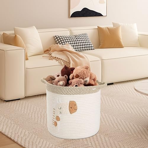 Aufbewahrungskorb Wickeltisch Korb Kinderzimmer Aufbewahrung Körbe mit Griffen, Aufbewahrungskorb Kinder aus Baumwolle für Babyzimmer Spielzeug-Organizer, Regal Bad Organizer
