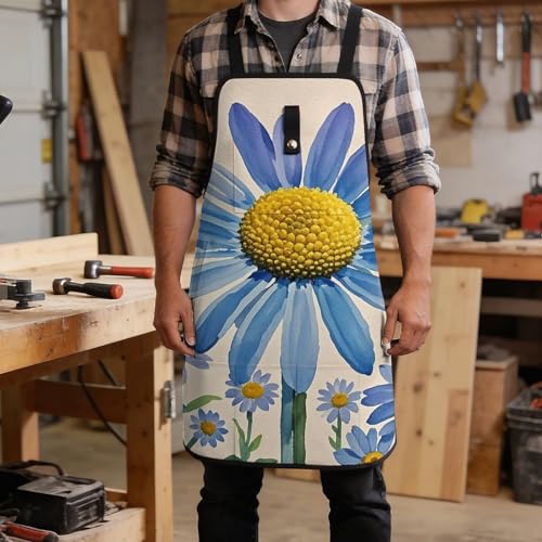 Delantal de trabajo azul con flores y bolsillos miniatura 5
