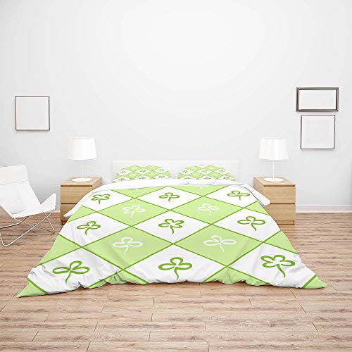 Parure de lit trèfle vert et blanc en polyester doux et durable pour chambre à coucher