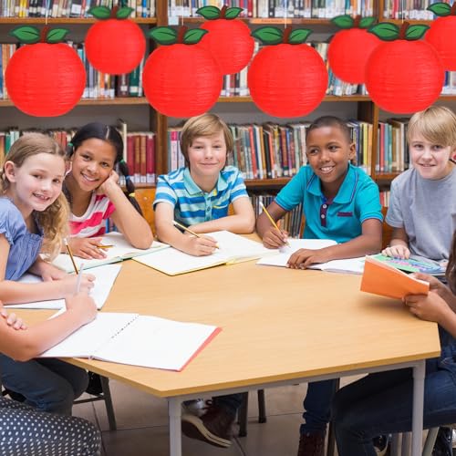 Image of Feifeiya 18 Pcs Classroom Decor Red Apple Shaped Paper Lantern Back to School Decor Ceiling Hanging Decorations for First Day of School Teacher Aappreciate Fruit Themed Party Home, 10 and 8 Inch