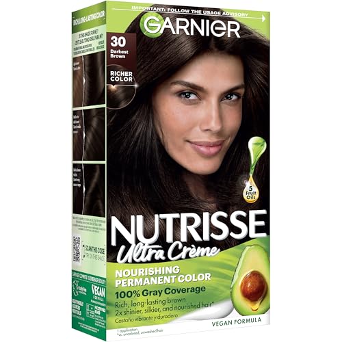 Garnier Nutrisse Nourishing Hair Color Creme, 30 Darkest Brown (Sweet Cola) (Packaging May Vary)