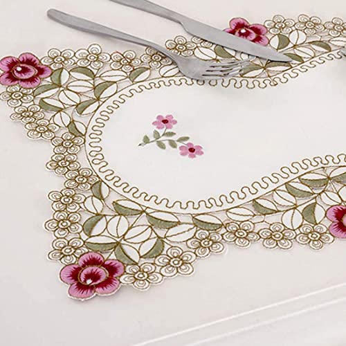 Elome Set of 4 Placemats, 17.7Inch X 11.8Inch Red Rose Flower Embroidered Stain Resistant Silk Vinyl Washable Lace Lunchmat Place Mats, Home Kitchen Dining Restaurant Table Mats