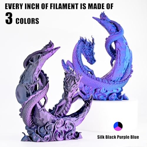 Image of OVV3D PLA Filament 1.75mm Tri-Colors, 3D Printer Filament Silk PLA Filament, Rainbow PLA Filament with Silk PLA Black Blue and Purple, 3D Printing Filament + /-0.02mm, 1kg /2.2lbs