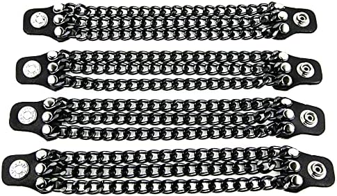 Black Chain Bikers Vest Extender Triple Chain for Mc Jacket Real Leather Snaps image 4