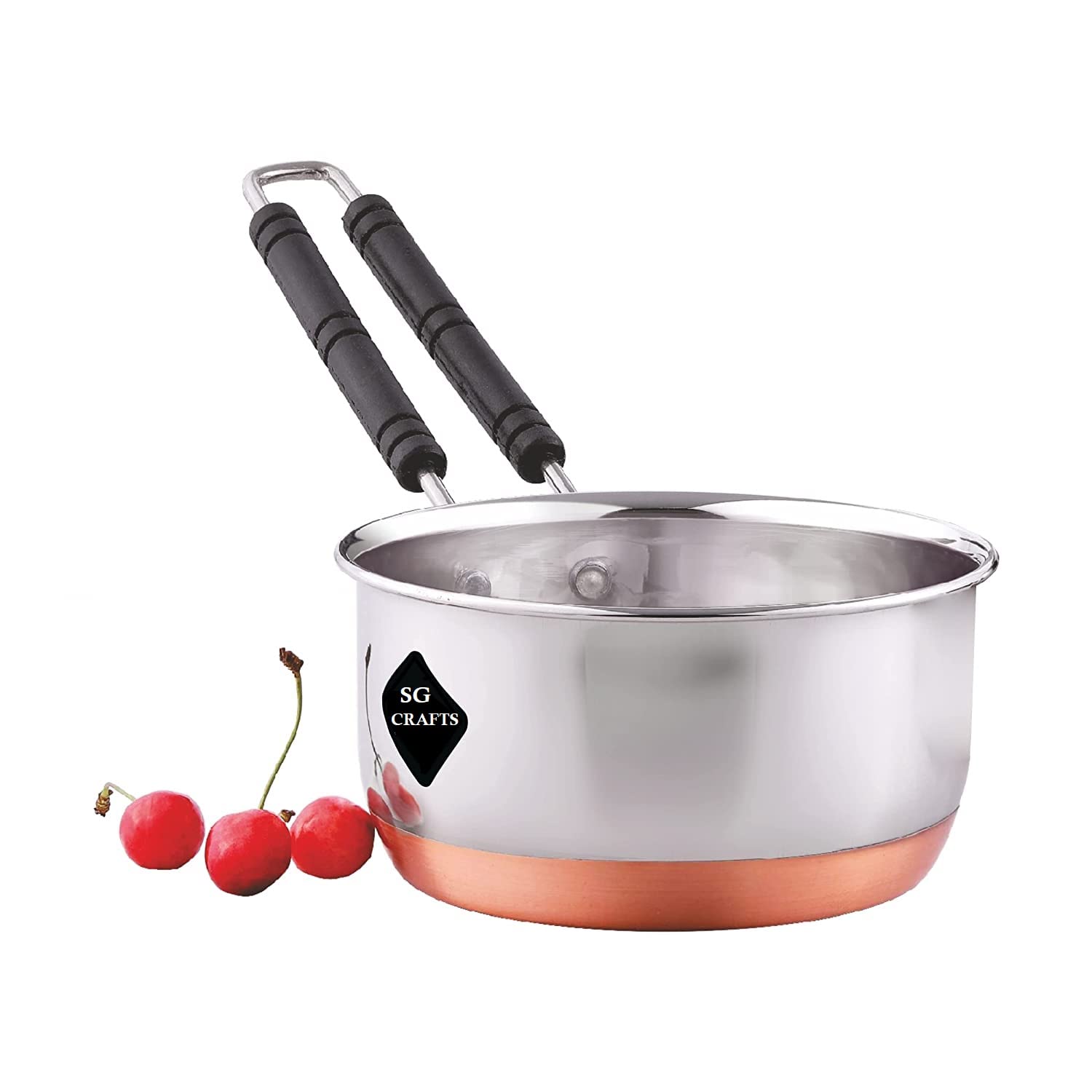 SG CRAFTSStainless Steel Copper Bottom Sauce Pan, Flat Base Sauce Pan, Tea Pan, Milk Pan, Tapeli Patila, Sauce Pot Cookware with Handle (1000 ml)