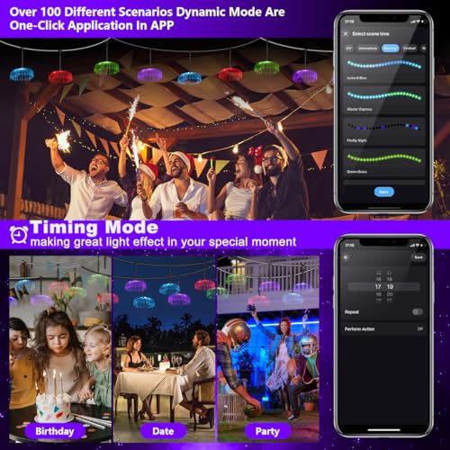 Image of AZIMOM Smart 10pcs Fiber Optic Jellyfish Lamp 32.8ft APP Control Timing Music Sync RGBW Colorful IP67 Waterproof Outdoor Fairy Hanging String Light Garden Trees Christmas Party Wedding Ceiling Decor
