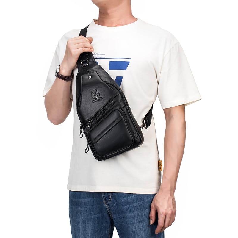 Image of Crossbody Bag for Men Genuine Leather Sling Bag Small Chest Shoulder Bag Durable Men Bag Crossbody