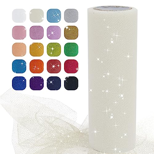 Uiopa Tulle Beige, 15cm x 22,8m Rouleau de Tulle Pailleté en Polyester Maille Tissu pour Tutu Jupe, Deco Mariage/Fête, Deco Chaise Mariage, Noeud Cadeau,...