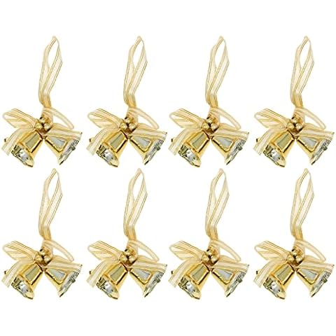 Hananona 8 Pairs Christmas Bells, Chiristmas Tree Hanging Ornament Metal Gold Jingle Bells for Christmas Pendant Holiday Decoration (Gold, 8) Cover