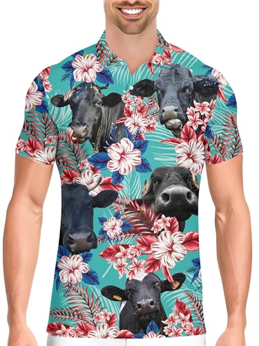 Image of PAGYMO Golf Shirts for Men Crazy Hawaiian Print Funny Mens Polo Shirt