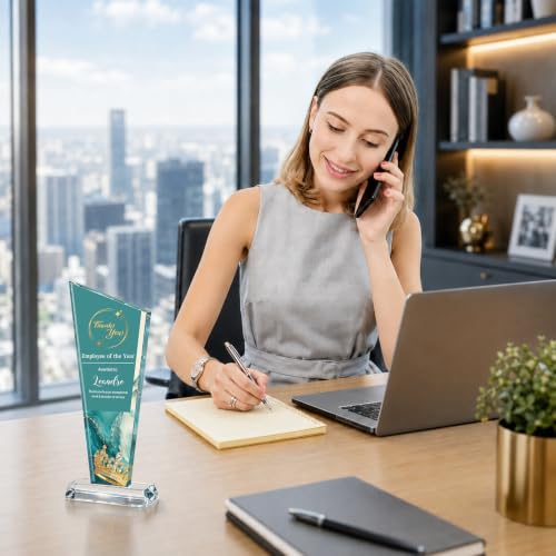 Image of Custom Crystal Trophy Award Personalized Plaque Award with Text Logo Photo Awards Trophies for Employee Recognition Team Graduation Personalized Office Gifts for Boss Coworker Teacher