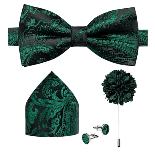 Image of DiBanGu Pre-Tied Bow Ties for Men Silk Adjustable Tuxedo Bowties Pocket Square Cufflinks Set with Lapel Pin Jacquard Woven