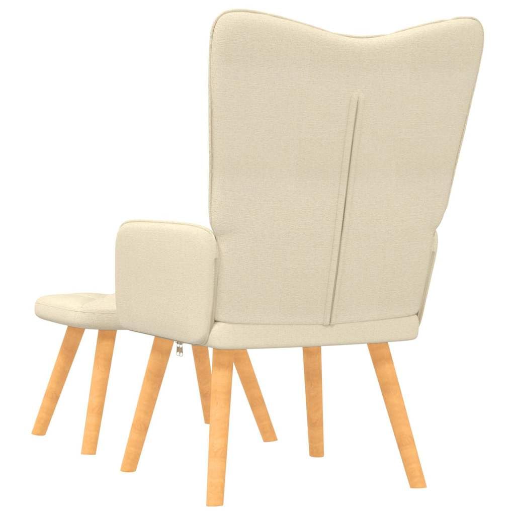 Relaxsessel mit Hocker Creme Stoff moderner Lounge Sessel mit Holzbeinen verstellbar und drehbar für Wohnzimmer Schlafzimmer Büro
