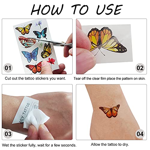 Butterfly Tattoos Temporary For Kids / Women, 100 Pcs Colorful & Waterproof Butterfly Temporary Stickers For Party Favors / Gifts / Decoration #TOP6