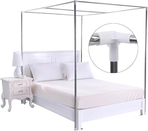 Kllkmmws Bed Canopy Frame Poles Corner Bracket, Netting Canopy Frame Post 4 Corner Bed Poles Netting Bracket Stainless Steel Silver Post with Accessories (2 * 2 * 2m)
