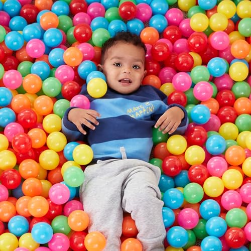 Image of Amazon Basics BPA Free Ball Pit Balls with Storage Bag, Crush-Proof Plastic for Toddlers Kids 12+ Months Play, 6 Bright Colors, Pack of 1000