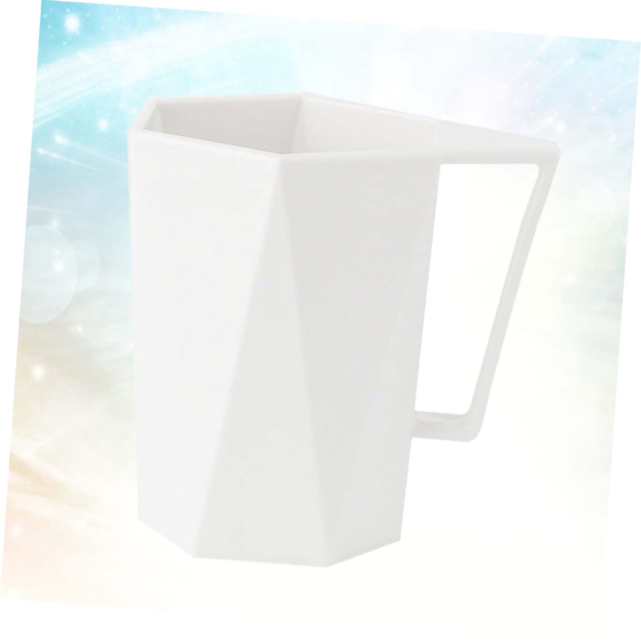 Unomor Plastic Toothbrush Tumbler Cups Creative Simple Geometric Mouthwash Cup with Handle for Bathroom Use Material for Water and Juice Elegant Design White