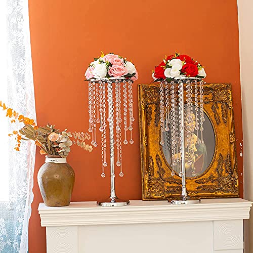 Wedding Centerpieces Stands for Tables Gold Tall Metal Flower Candle Holder Stand with Crystals Set of 2 Event Lead Road Candleholders for Wedding Party Dinner Table Decor (Siliver/21.6”) - Image 4
