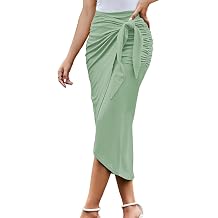 MAYFASEY Women's Ruched Wrap Maxi Skirt High Waist Tie Front Midi Pencil Skirts with Slit