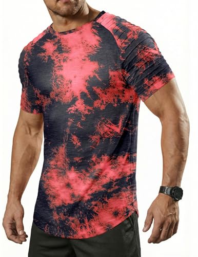 COOFANDY Herren T Shirt Kurzarm Rundhals Sportshirt Tie Dye Sommer Freizeit...