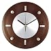 Timekeeper 11-Inch Round Espresso Brown Woodgrain Wall Clock with Silver Accents and Raised Glass Cover