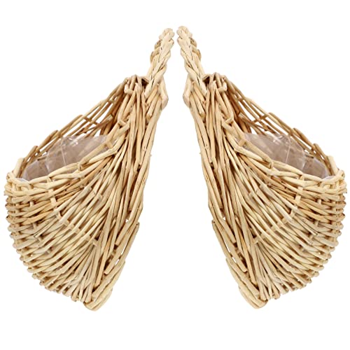 Rattan Basket Hanging 2Pcs Wall Planter Hanging Flower Basket Willow Rattan Storage Basket Woven Wicker Vase Hanging Plant Pot For Home Garden Indoor Outdoor Plants #TOP6