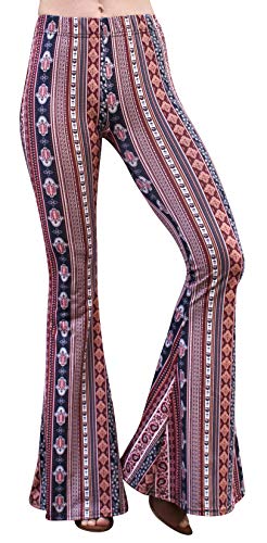 Daisy Del Sol Womens High Waist Comfy Stretch Boho 70S Bell Bottom Fit To Flare Lounge Yoga Pant, Marsala, Large #TOP2
