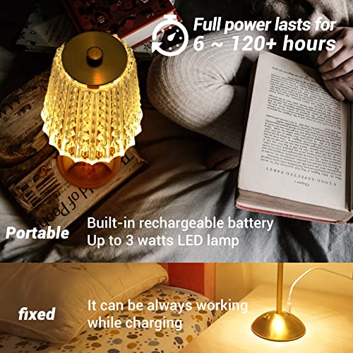 Amingulry Cordless Table Lamp, Rechargeable Battery Operated Lamp, 3 Way Modes & Stepless Dimmable Led Touch Lamp, Portable Crystal Gold Metal Beside Lamps For Bedroom Living Room Restaurant Outdoor #TOP1