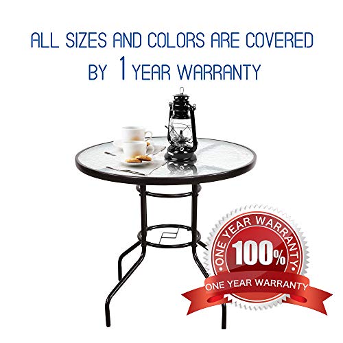 Homevibes 32" Outdoor Patio Dining Table Tempered Glass Top Bistro Table Top Umbrella Stand Round Deck Furniture Garden Table Metal Frame, Dark Chocolate #TOP6