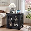 Joaxswe Farmhouse End Table with Charging Station Set 2, 24 Large Sofa Side Table with Glass Barn Door, Nightstand with Adjustable Storage Shelf,Wood Square Bedside Table for Living Room,Bedroom