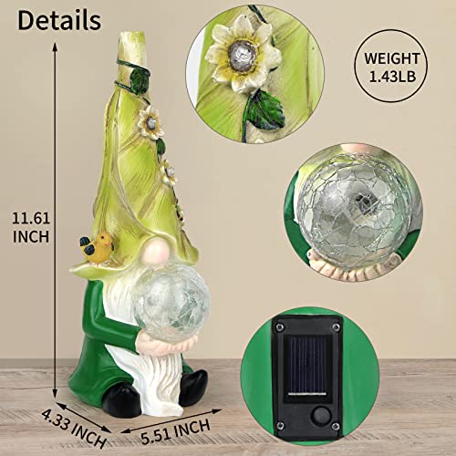 Sinhra Garden Gnome Statue - 11.6” Resin Gnome Figurine Holding Magic Orb With Solar Led Lights,Outdoor Decorations For Patio Yard Lawn Porch,Ornament #TOP3