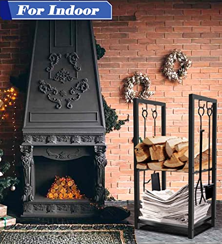 Koutemie 2 Tiers Small Firewood Log Storage Rack Holder For Indoor Fireplace Or Outdoor Patio, Black #TOP5
