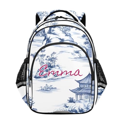 Sac à dos personnalisé enfants paysage chinois bleu blanc 17" durable