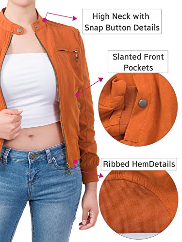 Design by Olivia Women's Casual Faux Suede Ribbed Hem Zip Up Bomber Short Jacket4