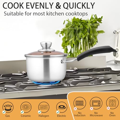 P&P CHEF 1 Quart Saucepan, Stainless Steel Saucepan with Lid, Small Sauce Pan for Home Kitchen Restaurant Cooking, Easy Clean and Dishwasher Safe - Image 6