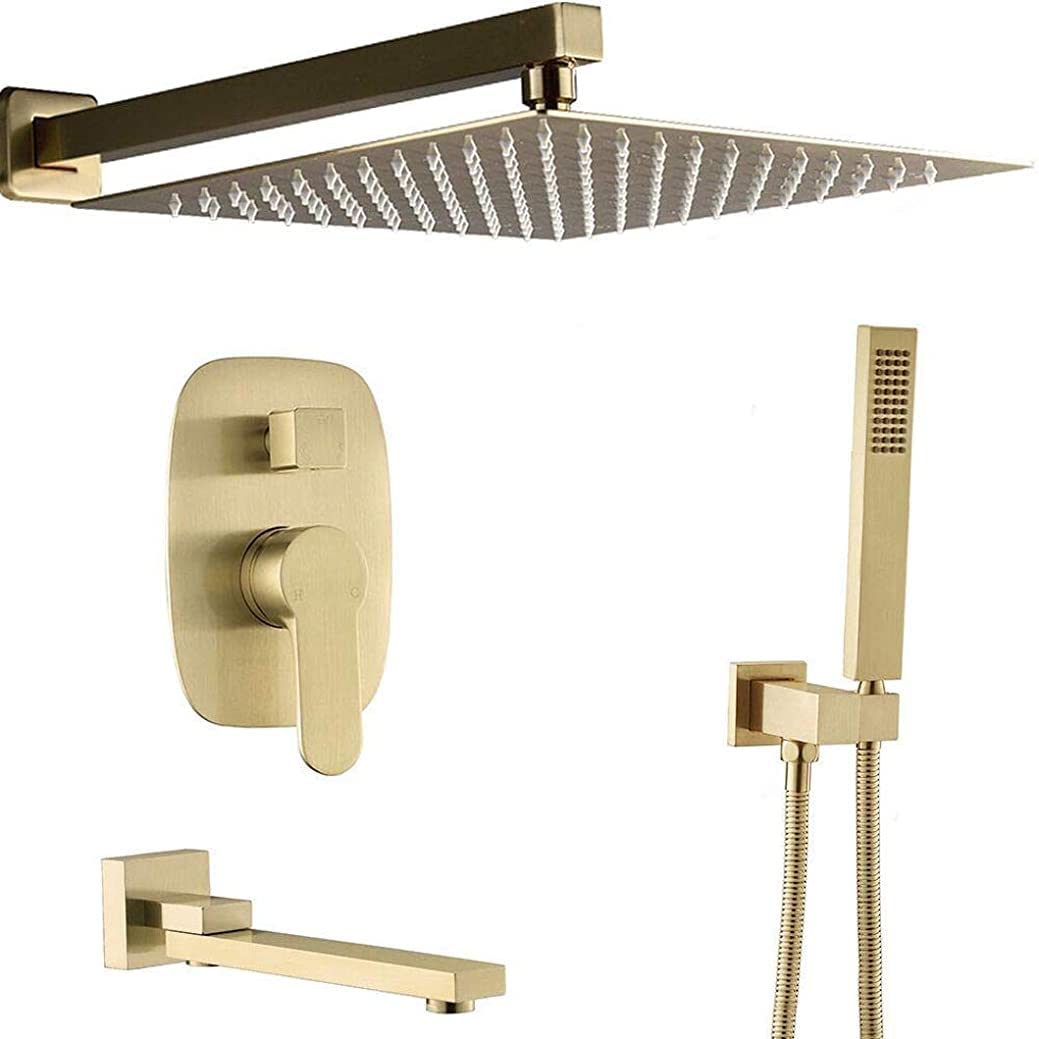 Ensemble de douche de luxe mural en or brossé avec mitigeur haut de gamme