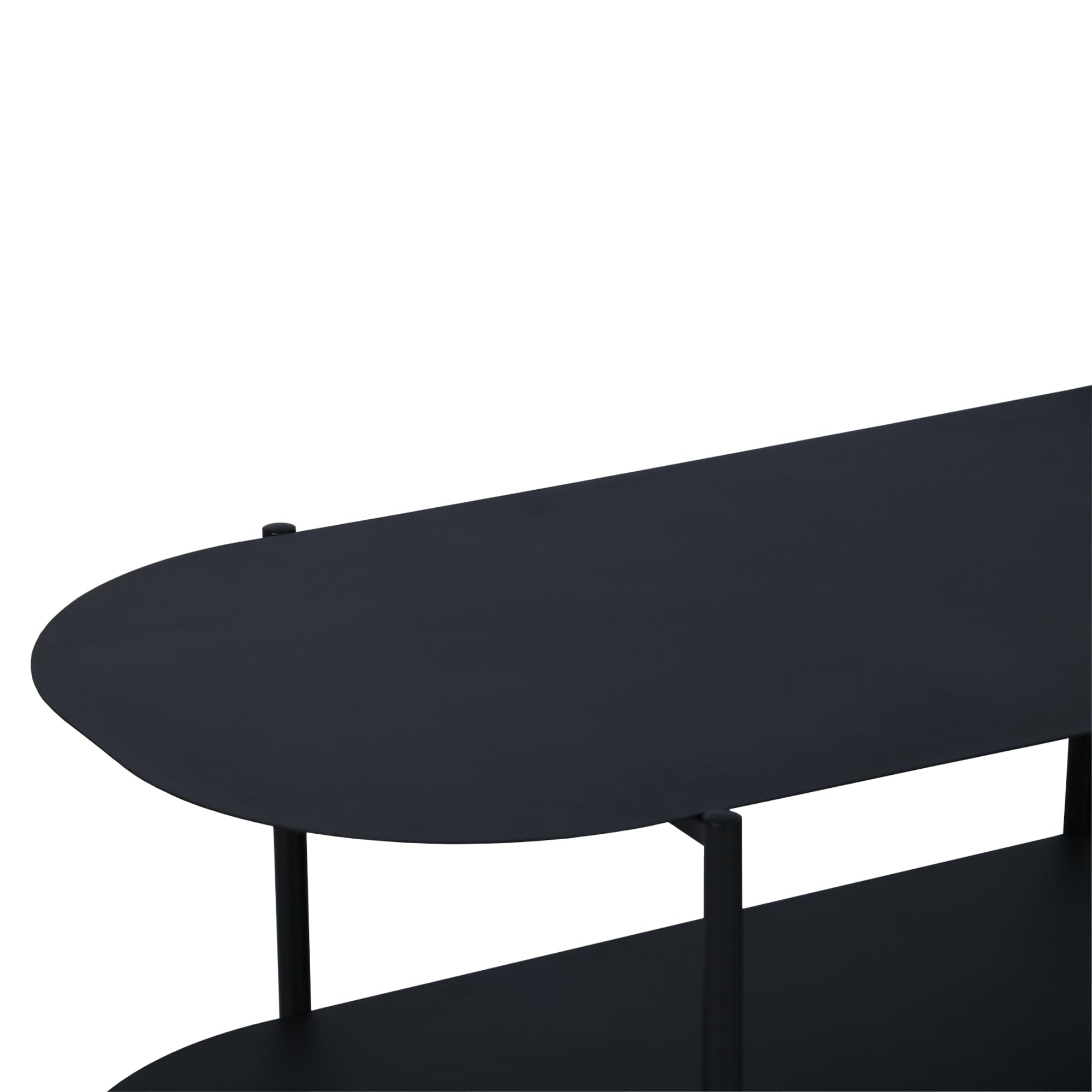 [en.casa] Mesa de Centro Ovalada Mesa Baja con 1 Estante Mesa de Café para Salón Sala de Espera Despacho Estilo Industrial Acero 112 x 62 x 41 cm - Negro Mate