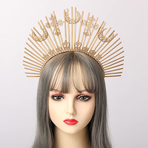 Gothic Halo Zip Tie Crown Headband Halo Headdress Feather Goth Headband Halloween Costume, Gold - Image 2
