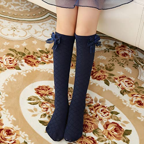 Toddler Girls Fall Long Tube Socks Cotton Bow Children's Mid Tube Socks Knee High Stockings Kids Girls Socks (Navy, 42)2