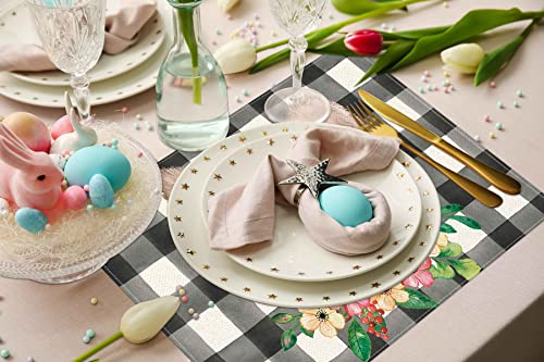 Easter Placemats Set Of 4,Buffalo Plaid Bunny Ears With Flowers Eggs Heat-Resistant Place Mats,Seasonal Table Decors For Farmhouse Kitchen Dining Holiday Party 12X18 Inch #TOP1