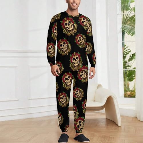 Pharaoh-Egypt-Egyptian-Head Skull Mens Pajamas Set Long Sleeve Sleepwear Pjs Set Shirts And Bottoms Sleep Sets Loungwear2