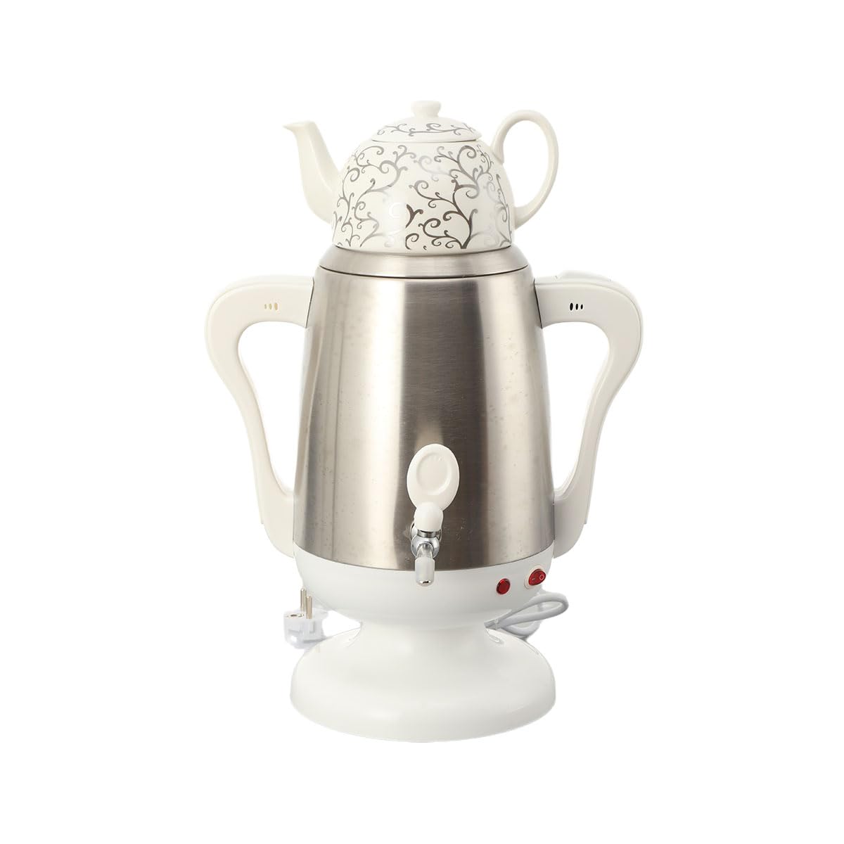 LALABU Samowar-Teebereiter,Elektrischer Samoware Edelstahl 220V, 3,5 Liter Teekocher Samovar Warmwasserbereiter mit Trockenkochschutzfunktion,Weiß