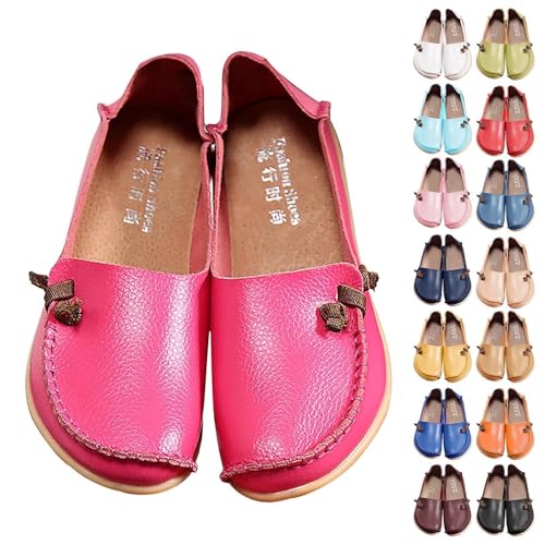 Zapatos de mujer de ajuste ancho, zapatos planos de cuero para mujer, cómodos, casuales, suela suave, zapatos para caminar, zapatos bajos para mamá, zapatos planos antideslizantes para el hogar