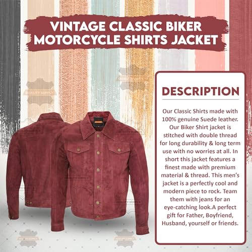 Image of Vintage Trucker Suede Leather Jacket Men - Classic Denim Biker Cafe Racer Causal Western Jacket