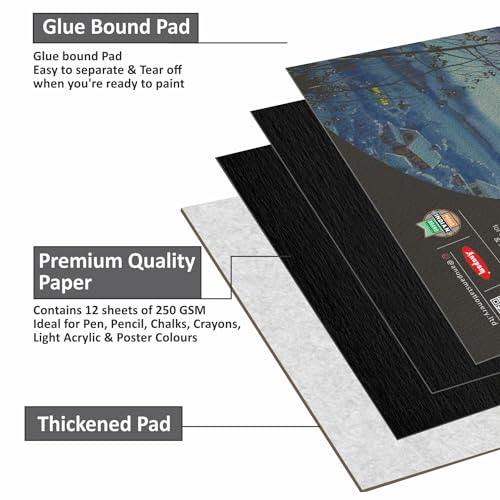 Image of Anupam Pupil Black Toned Watercolour Paper Pad - Cold Press Paper - 250 GSM - 12 Sheets - A4